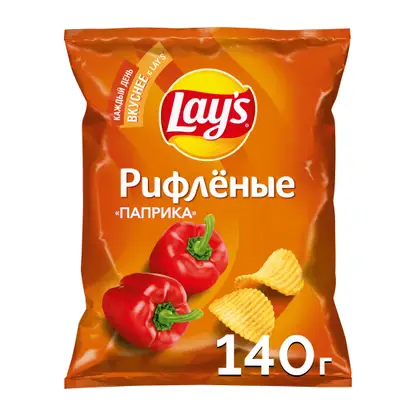 Изображение товара Чипсы Lays Рифлёные Паприка 140 г - вкусный перекус с насыщенным вкусом