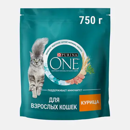 Сухой корм для взрослых кошек с курицей и цельными злаками Purina ONE 750г