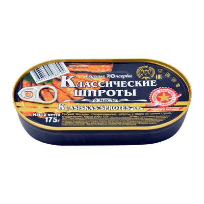 Изображение товара Шпроты Вкусные консервы в масле 175г