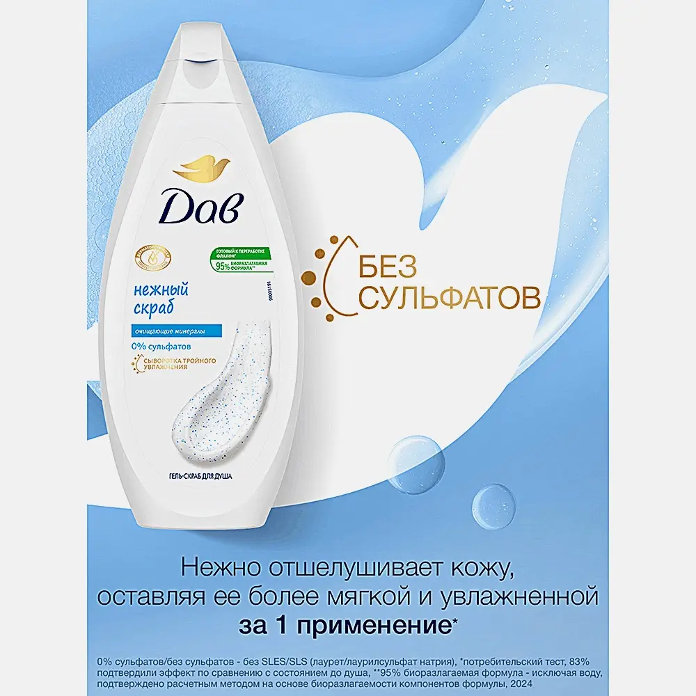 Гель-скраб для душа Дав Нежное обновление 250мл