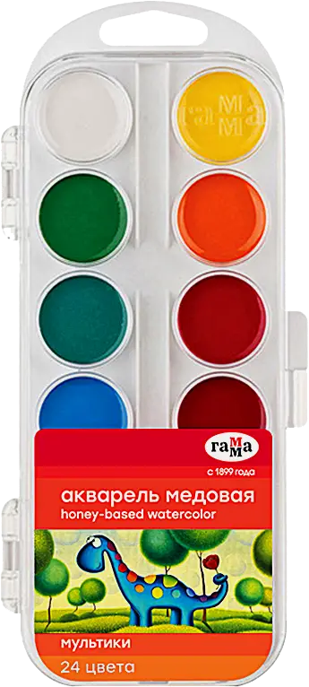 Акварель Гамма Оранжевое солнце 24 цвета с блестками без кисти