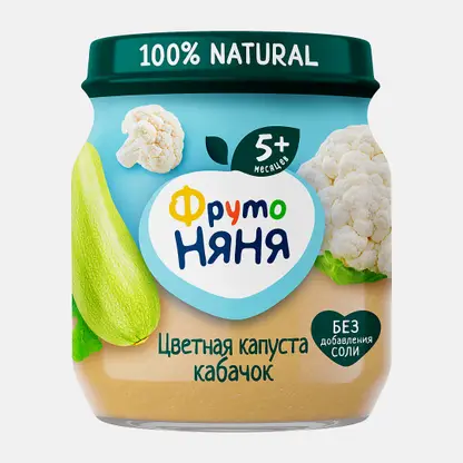 Пюре детское со вкусом Цветная капуста-кабачок с 5 месяцев Фрутоняня 110г