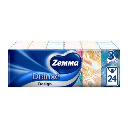 Изображение товара Платочки бумажные носовые Zewa Deluxe Design 3 слоя 10шт в ассортименте Изображение товара Платочки бумажные носовые Zewa Deluxe Design 3 слоя 10шт в ассортименте