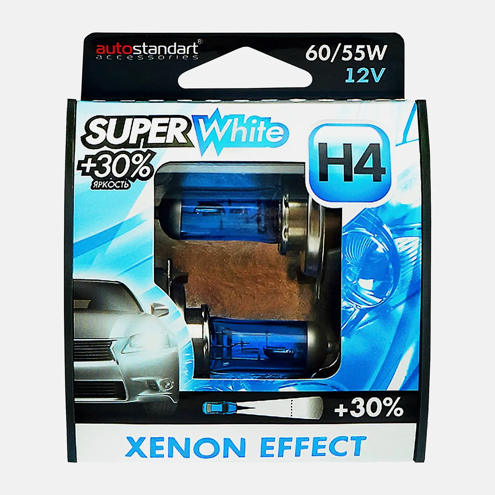 Автолампы галогеновые AutoStandart White H4-12V 60/55W 2шт