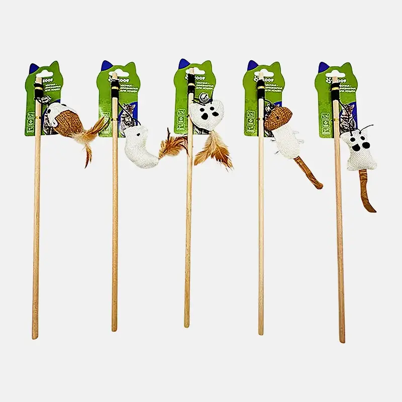 Удочка-дразнилка для кошек из натуральных материалов в ассортименте