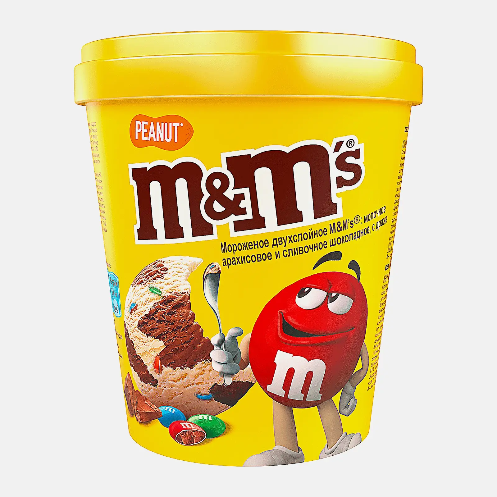 Изображение товара Мороженое M&Ms 2 слоя молочное с арахисом и шоколадным драже ведро 295г