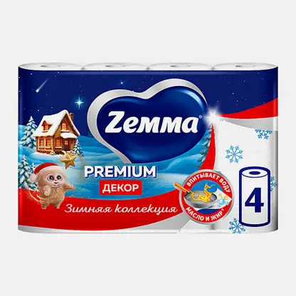 Бумажные полотенца Премиум декор Zemma 4 рулона 2 слоя