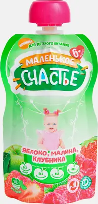 Пюре детское Маленькое Счастье Яблоко-Малина-Клубника с 6 месяцев 90г