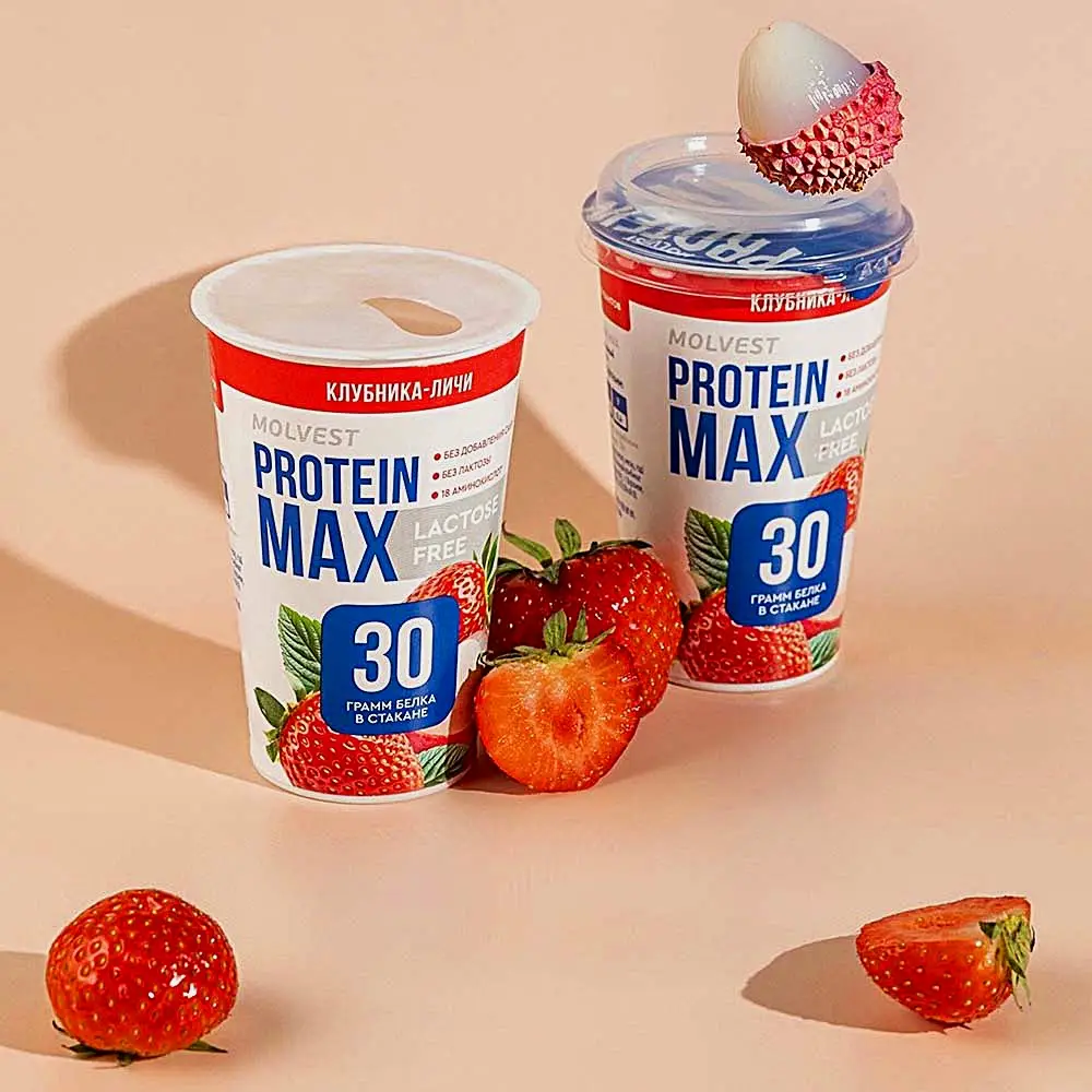 Напиток кисломолочный безлактозный Клубника-личи Молвест Protein Max 0.6% 240г