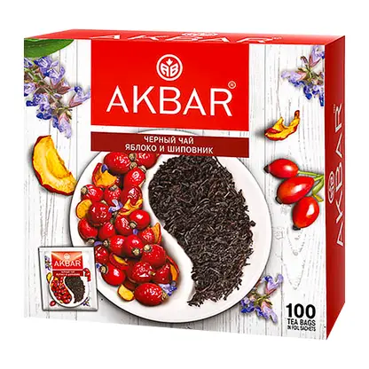 Изображение товара Чай черный Akbar аромат яблока и шиповник 100пак