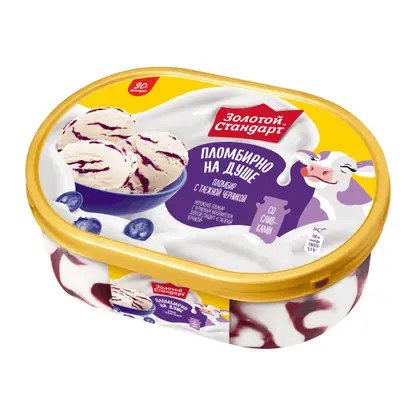 Изображение товара Мороженое Золотой Стандарт пломбир с черникой 475г