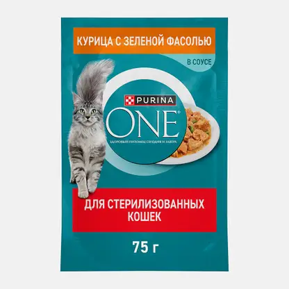 Влажный корм для стерилизованных кошек с курицей и зеленой фасолью Purina ONE 75г