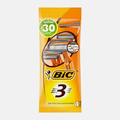 Бритва мужская BIC 3 Sensitive одноразовая 3 лезвия увлажняющая полоска 4шт