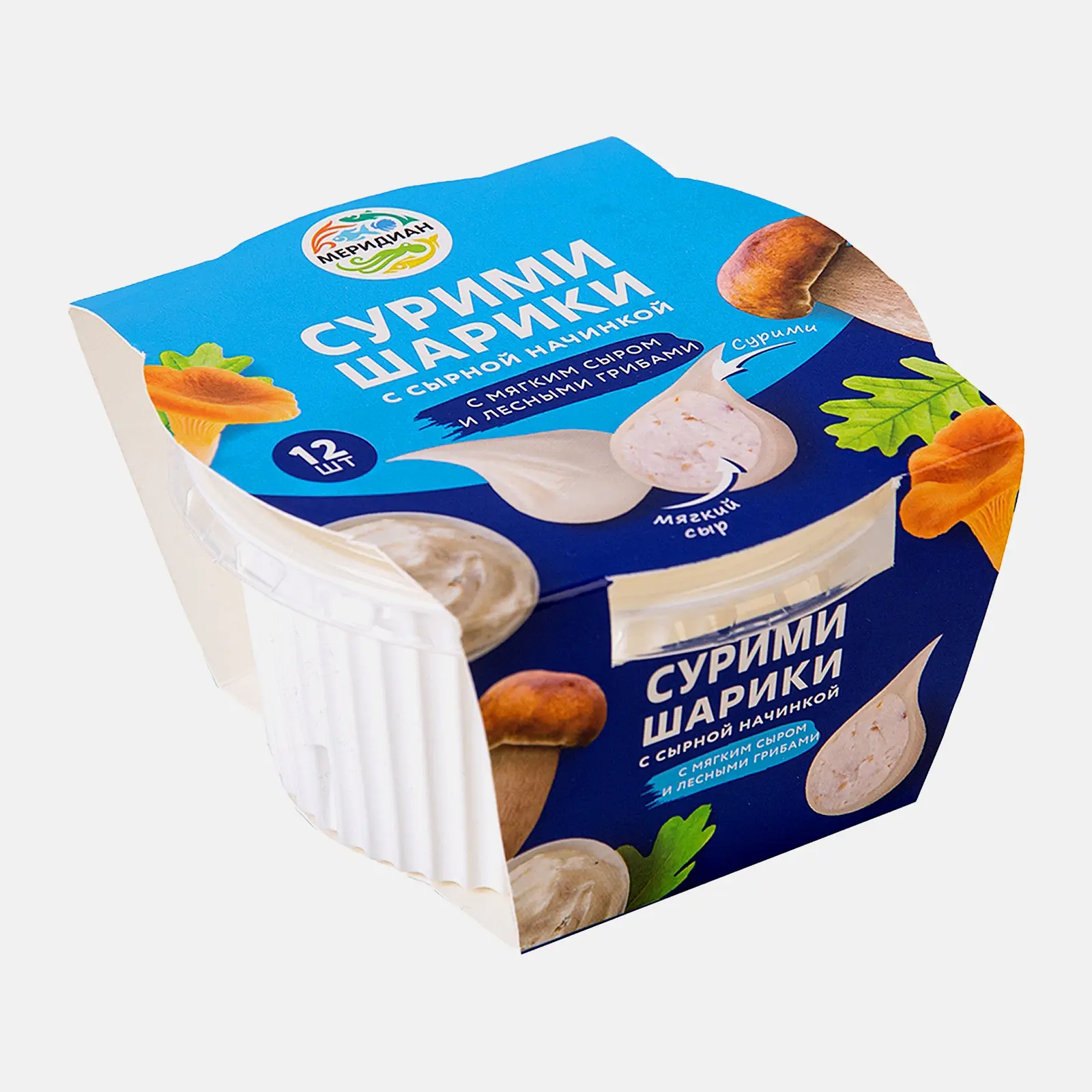 Изображение товара Мягкий сурими сыр с лесными грибами Меридиан 100г - вкусное морепродуктовое блюдо
