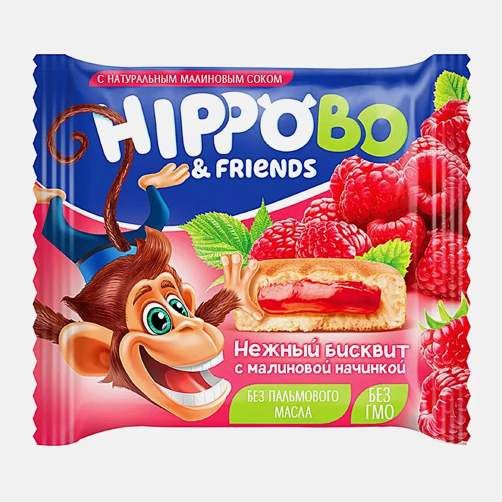 Пирожное Hippo Bo & Friends бисквитное с малиновой начинкой 32г