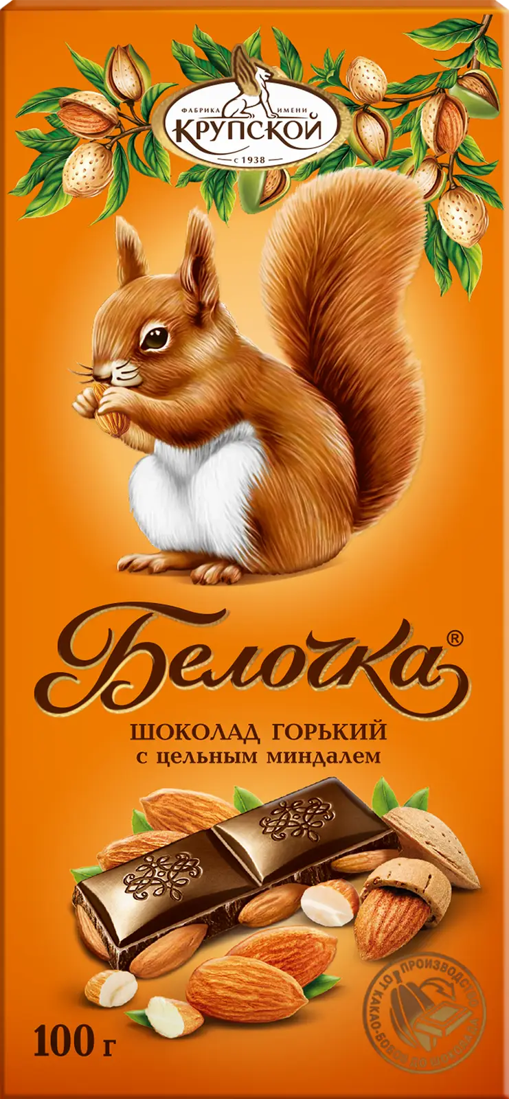 Шоколад Белочка Горький с цельным миндалем 55% 100г — в каталоге на сайте  сети Магнит | Краснодар