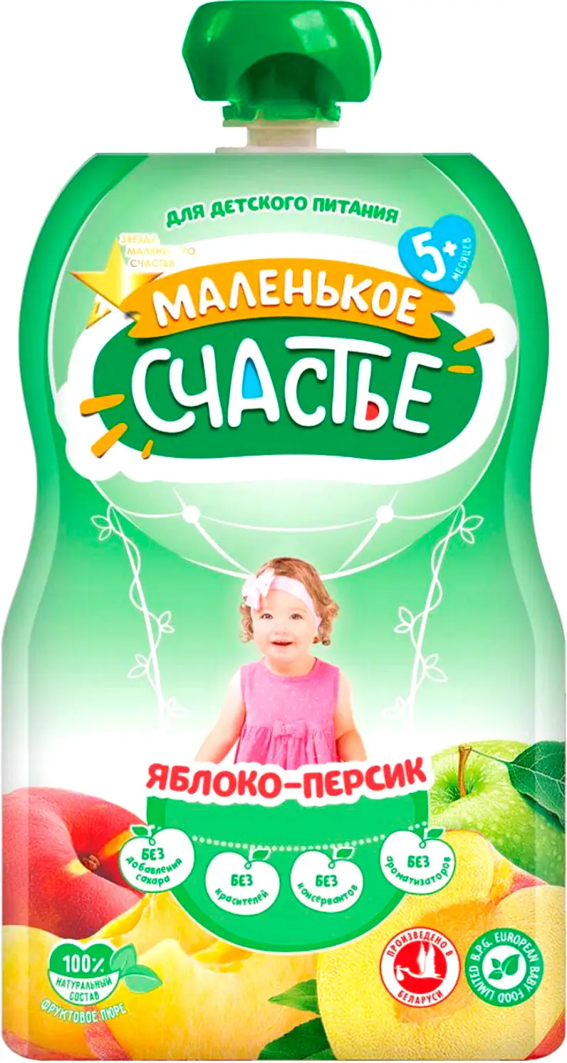 Изображение товара Пюре детское Маленькое счастье яблоко персик с 5 месяцев 90г