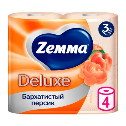 Изображение товара Туалетная бумага Zewa Deluxe Персик 3 слоя 4 рулона в ассортименте Изображение товара Туалетная бумага Zewa Deluxe Персик 3 слоя 4 рулона в ассортименте