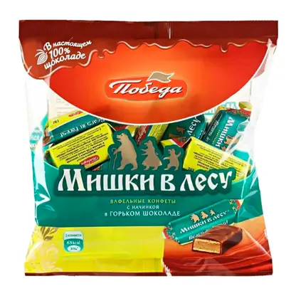 Изображение товара Вафельные конфеты Почета вкуса Мишки в лесу 200 г с шоколадной начинкой и вафельным хрусталем