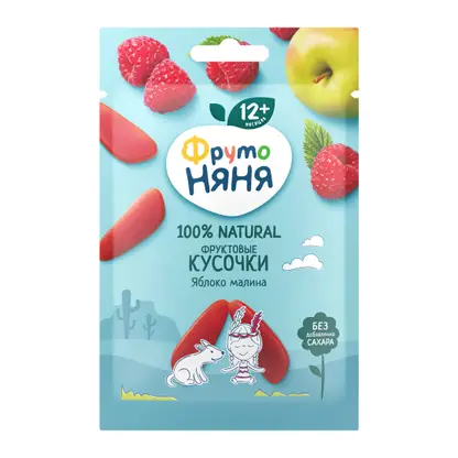 Изображение товара Фруктовые кусочки из яблока и малины Фрутоняня 15г