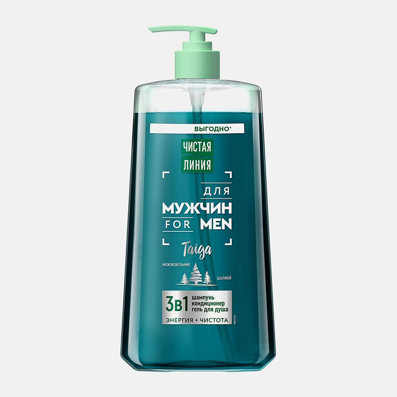 Мужской шампунь для волос 3в1 Энергия+чистота Чистая линия 1л