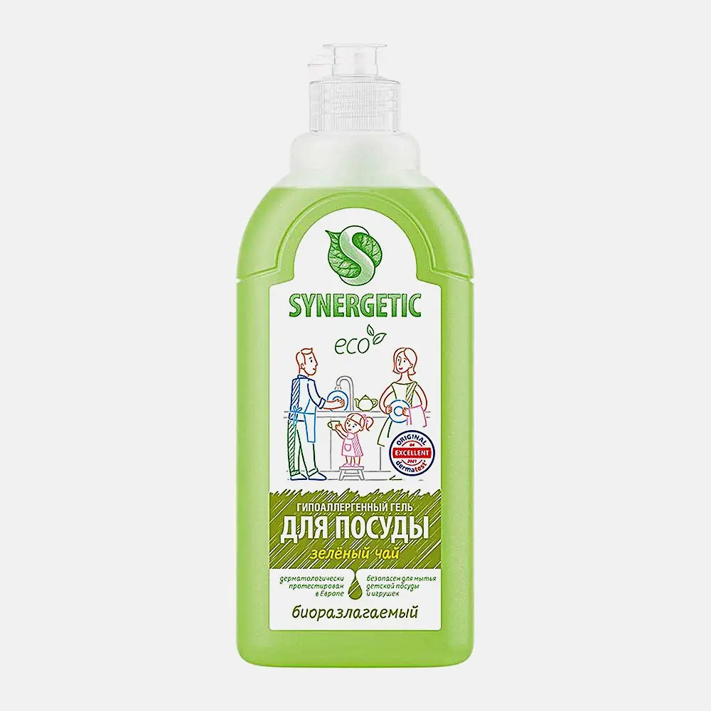 Средство для мытья посуды фруктов и детских игрушек Synergetic Зеленый чай 500мл