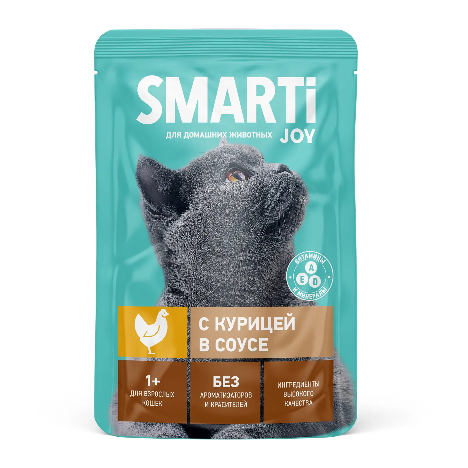 Изображение товара Влажный корм для кошек Smarti Joy с курицей в соусе 75г