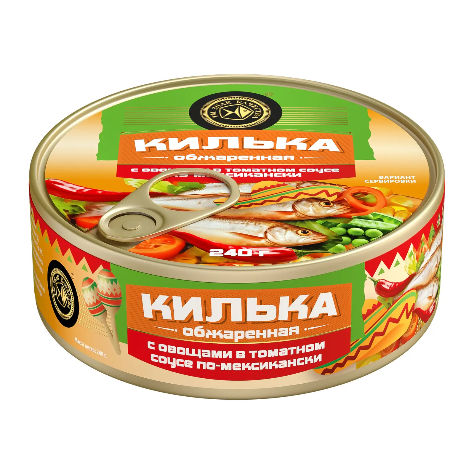 Изображение товара Килька по-мексикански Знак качества 240г - консервированная рыба с томатным соусом