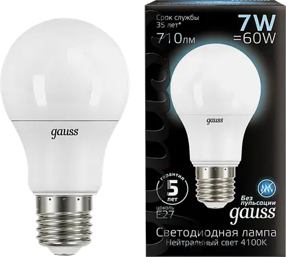 Лампа светодиодная Gauss Black груша 7Вт Е27 холодный