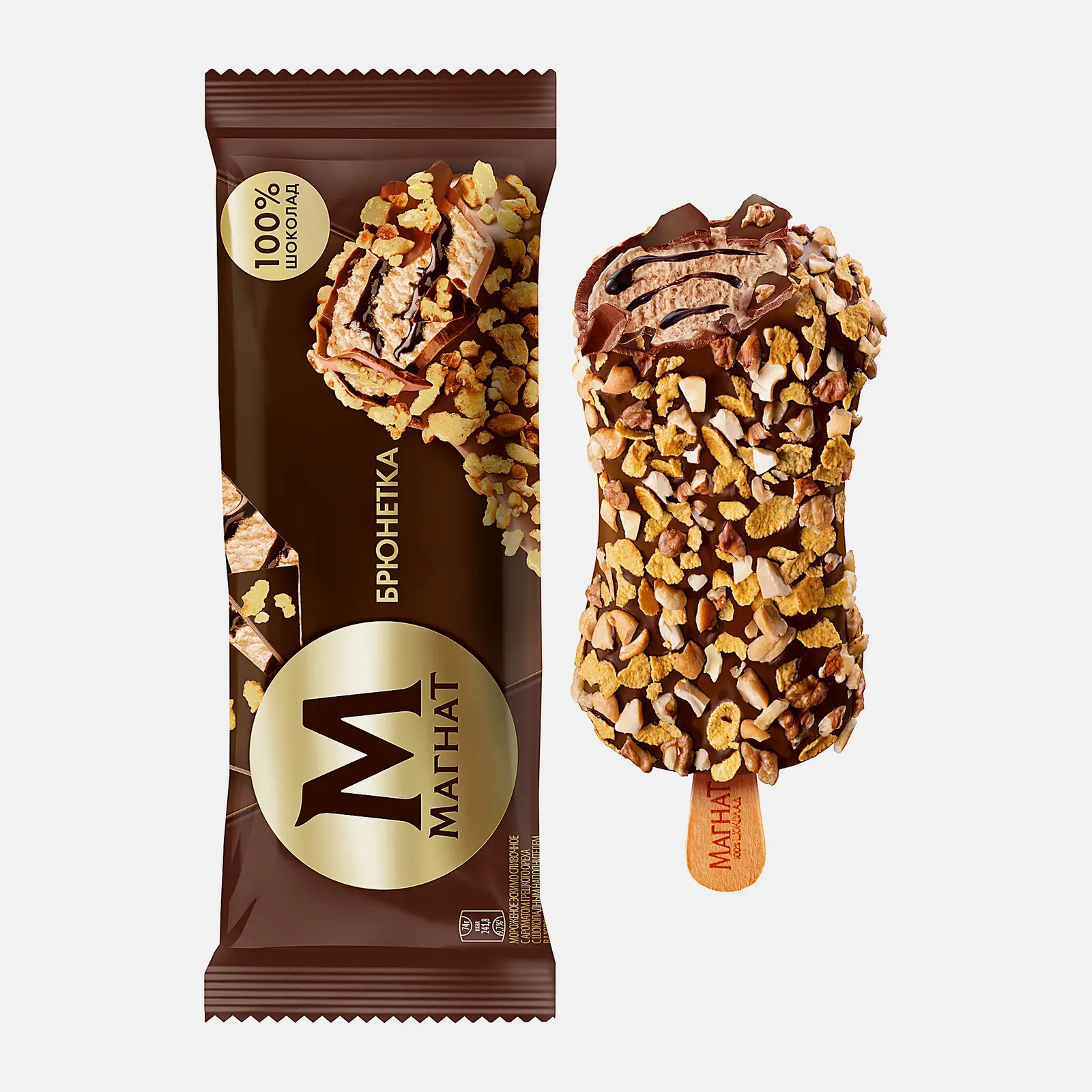 Изображение товара Мороженое Магнат Брюнетка Эскимо с орехами и хрустящими хлопьями