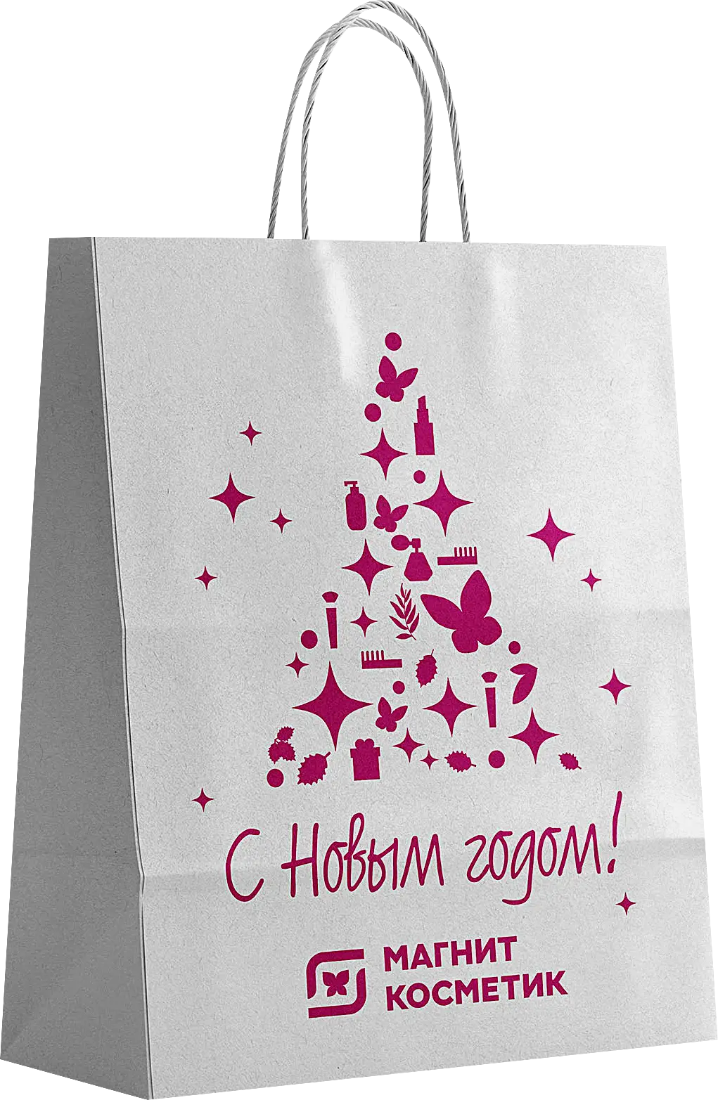 Пакет бумажный Магнит белый Новогодний