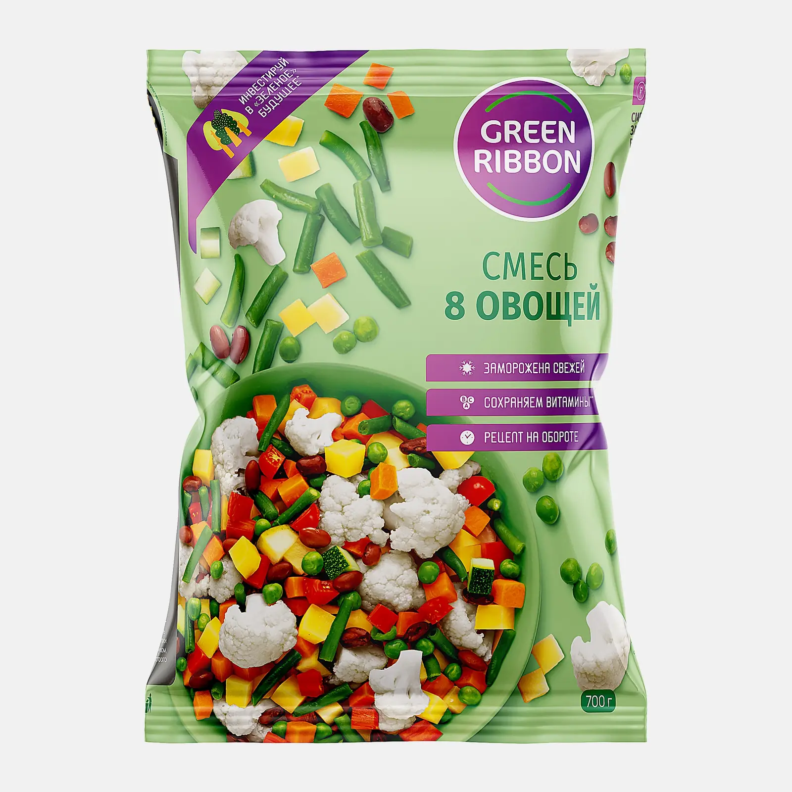 Смесь Green Ribbon 8 овощей быстрозамороженная 700г