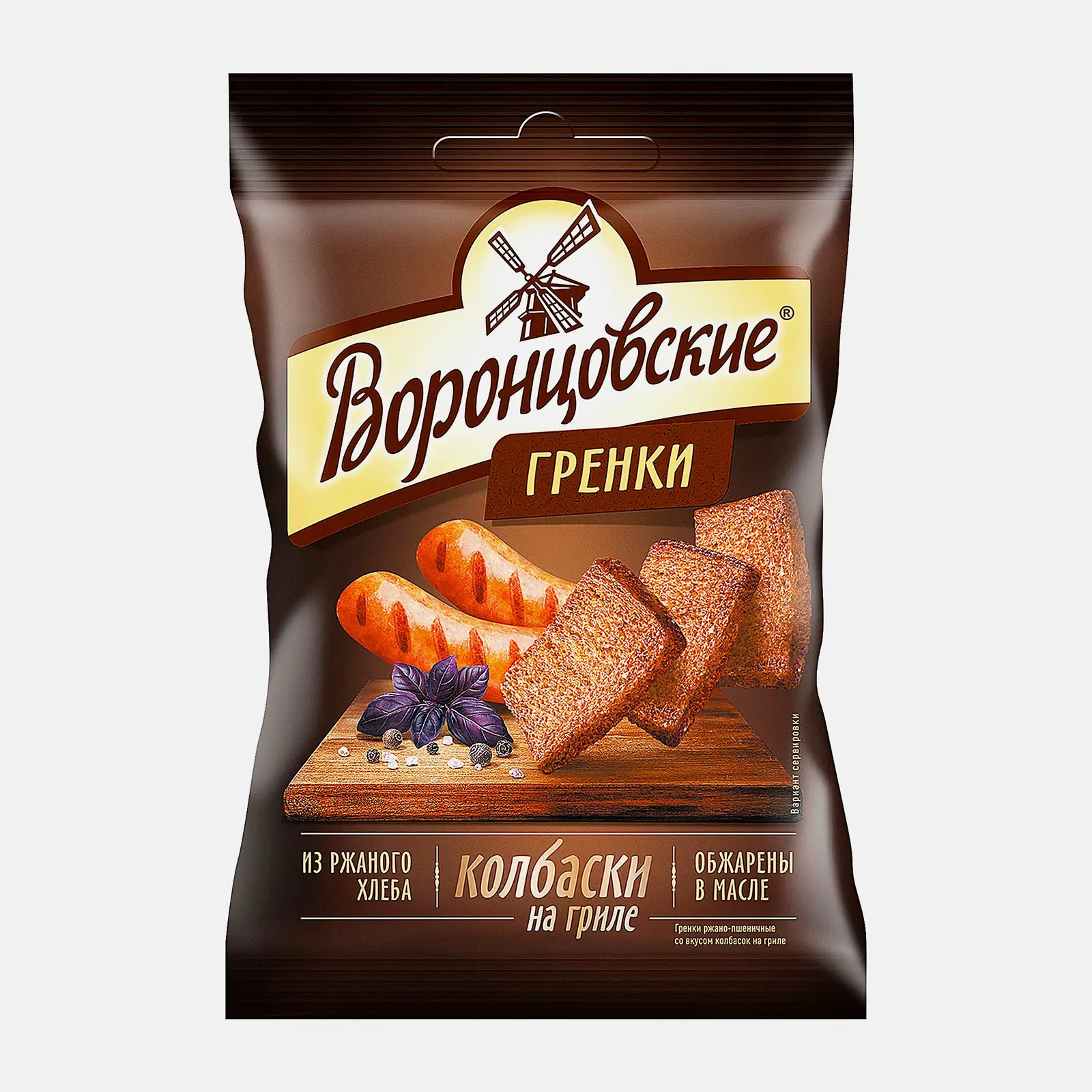 Изображение товара Гренки Воронцовские ржано-пшеничные колбаски гриль 60г качественный перекус