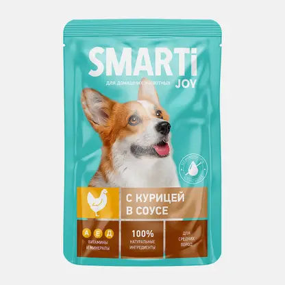Влажный корм для собак с курицей в соусе Smarti Joy 75г