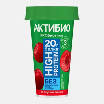 Напиток кисломолочный Вишня 20г белка безлактозный Актибио 1.5 % 190г