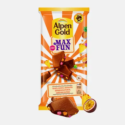 Шоколад Alpen Gold Max Fun Манго ананас маракуйя взрывная карамель шипучие шарики 140г