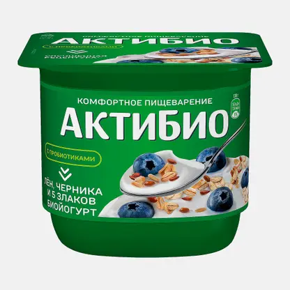 Биойогурт Актибио с черникой 5 злаками и семенами льна 3% 130г