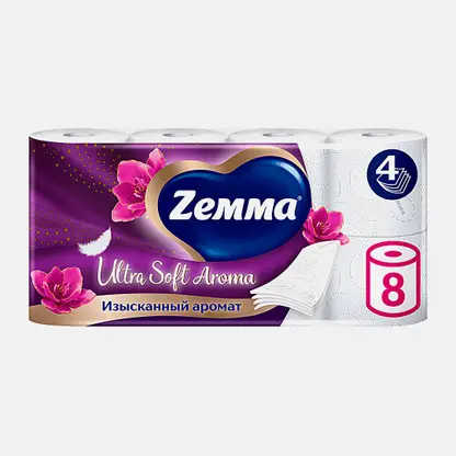 Туалетная бумага 4 слоя 8 рулонов Aroma Ultra Soft Zemma