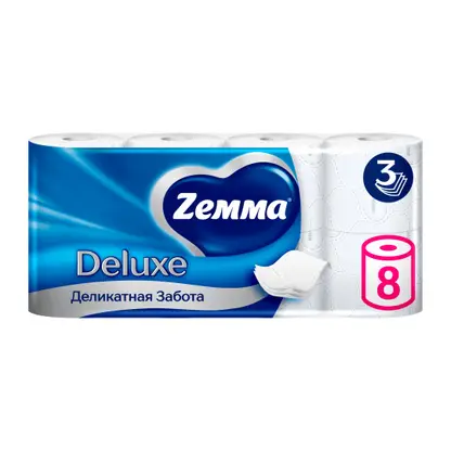 Изображение товара Туалетная бумага Zewa Deluxe без аромата 3 слоя 8 рулонов в ассортименте
