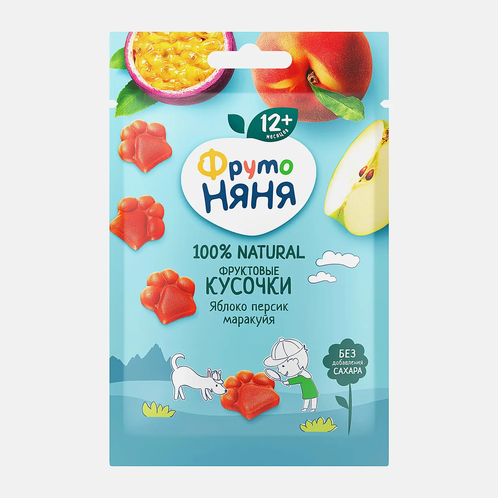 Изображение товара Фруктовые кусочки Яблоко-персик-маракуйя Лапки Фрутоняня 15г