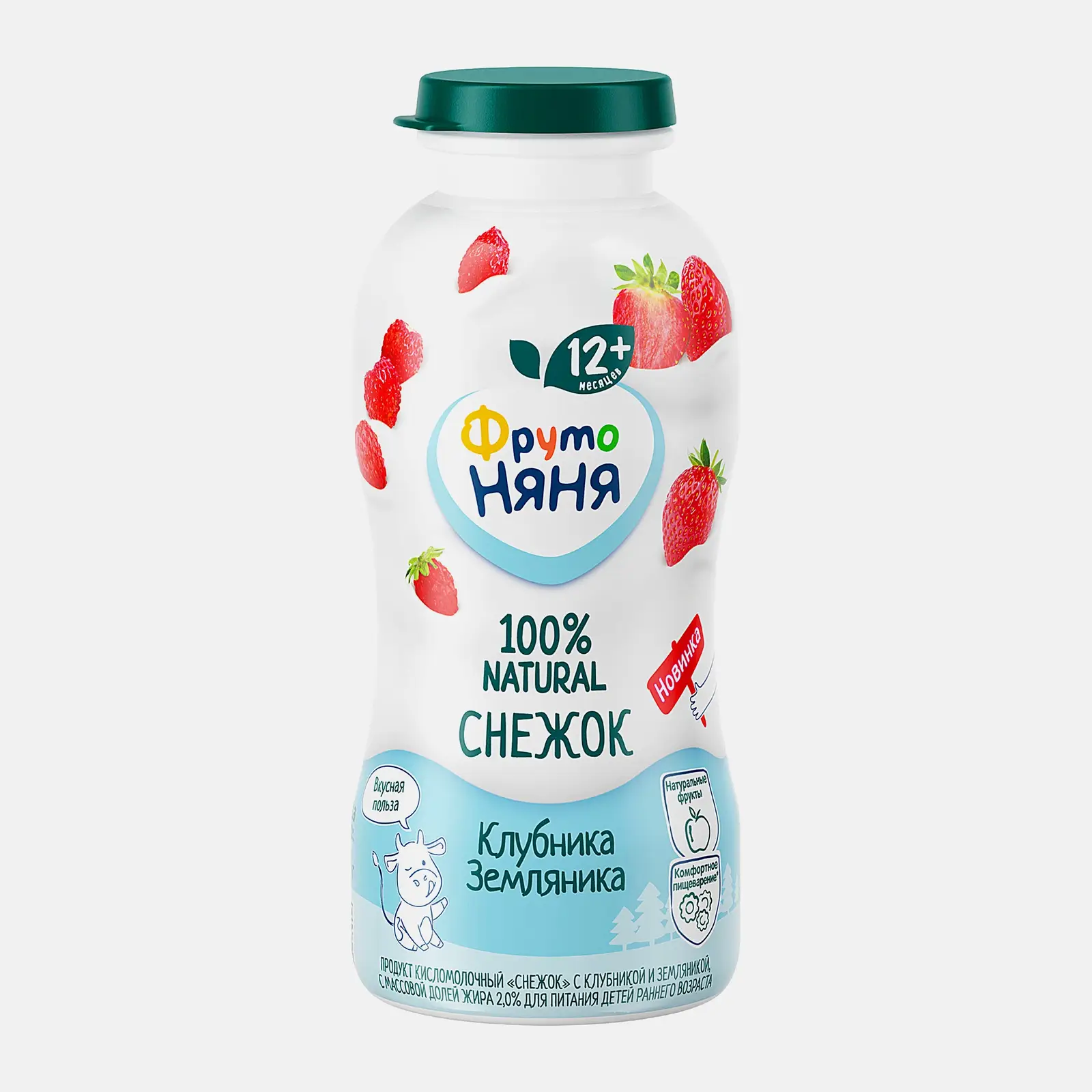 Изображение товара Детский кисломолочный продукт Снежок клубника-земляника 200мл для 12 месяцев