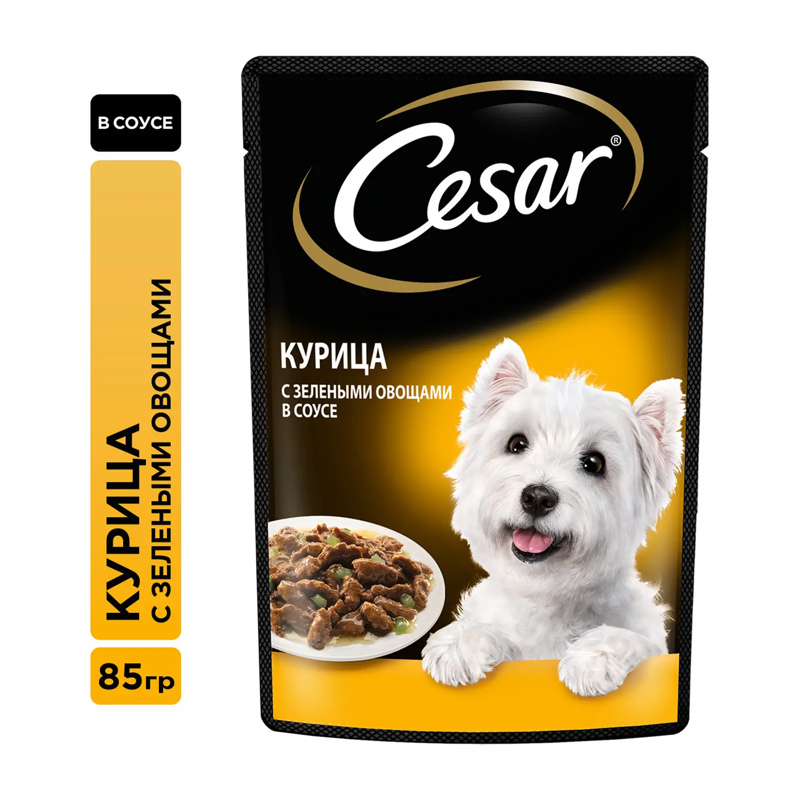 Изображение товара Влажный корм для собак Cesar с курицей и зелеными овощами в соусе 85г