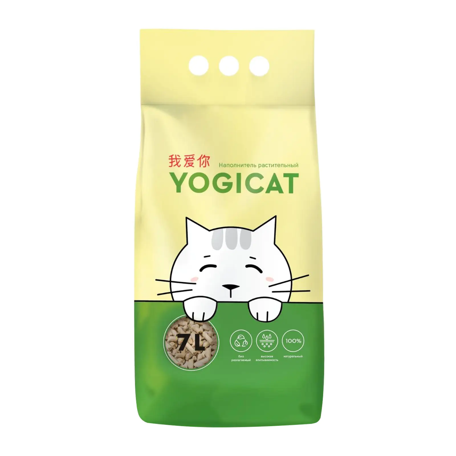 Наполнитель Yogicat растительный впитывающий для кошачьего туалета 7л