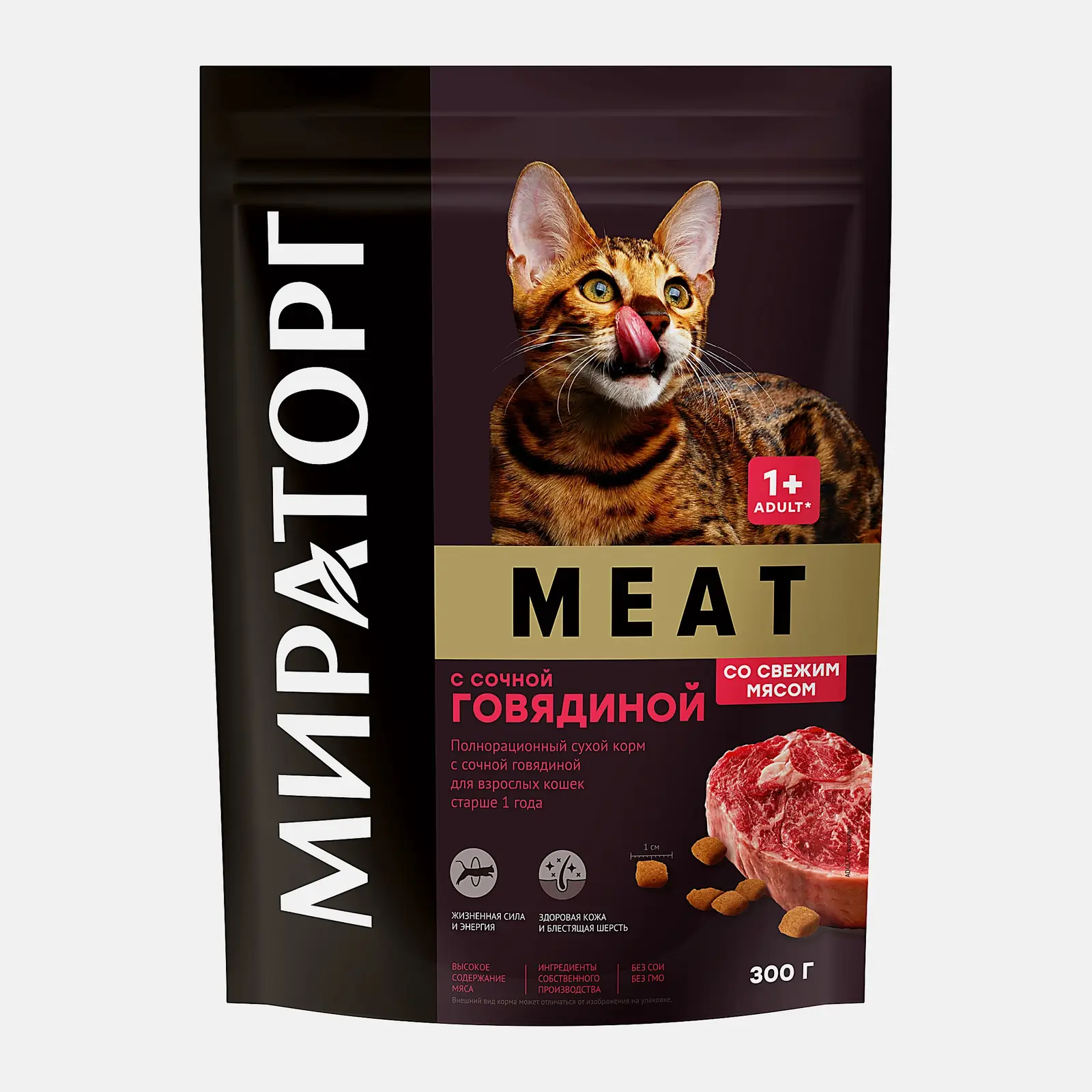 Изображение товара Сухой корм для взрослых кошек Мираторг Meat говядина 300г