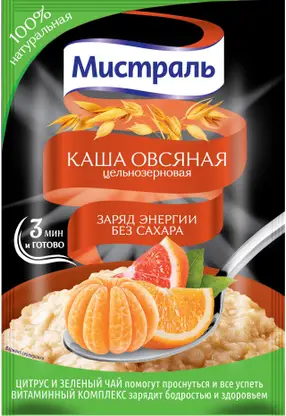 Изображение товара Каша овсяная Мистраль Заряд энергии без сахара цельнозерновая 40г