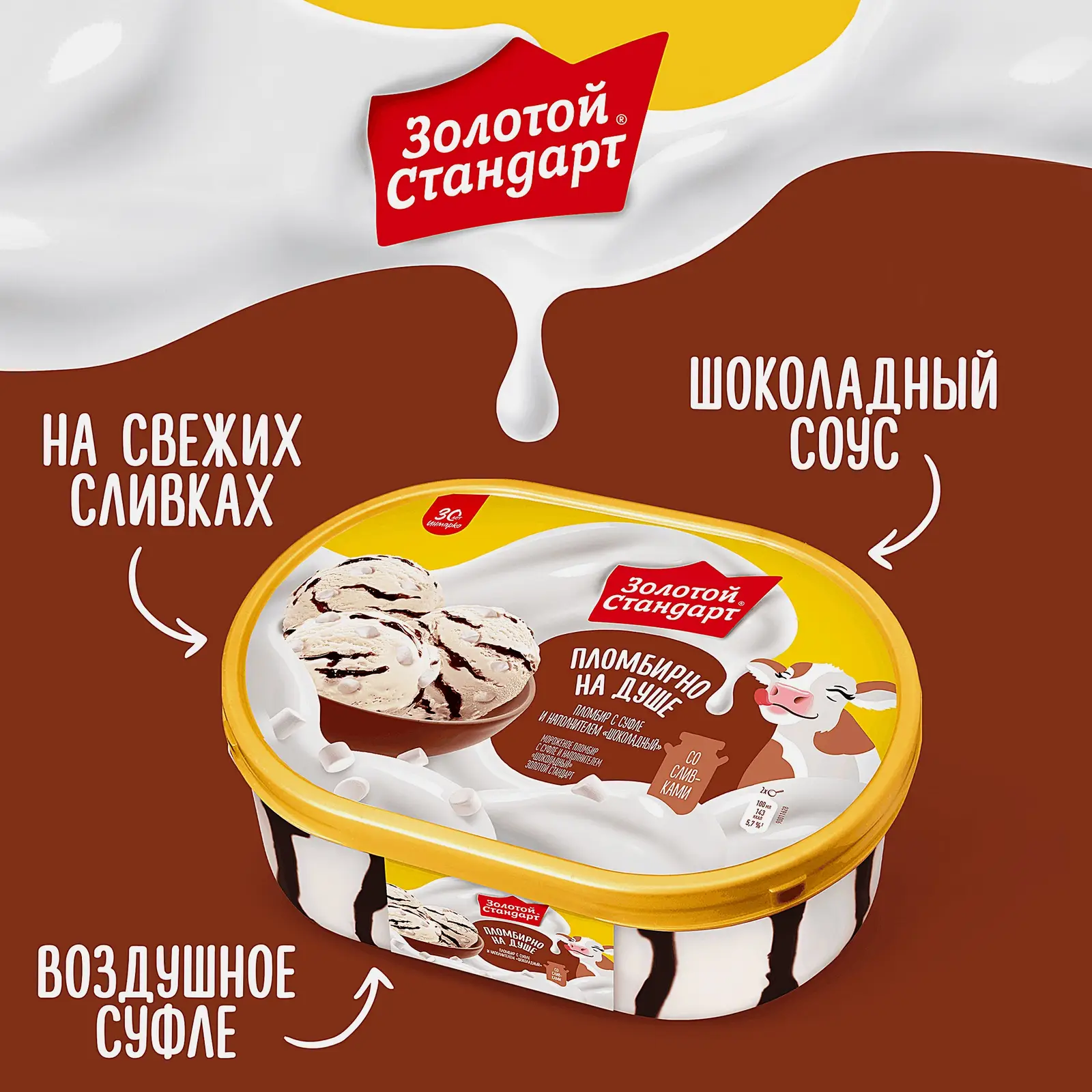 Мороженое Золотой Стандарт пломбир с суфле и шоколадным наполнителем 445г