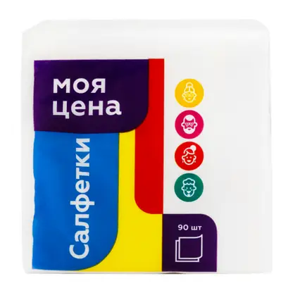Изображение товара Салфетки бумажные Моя цена 1 слой 24*24см 90шт