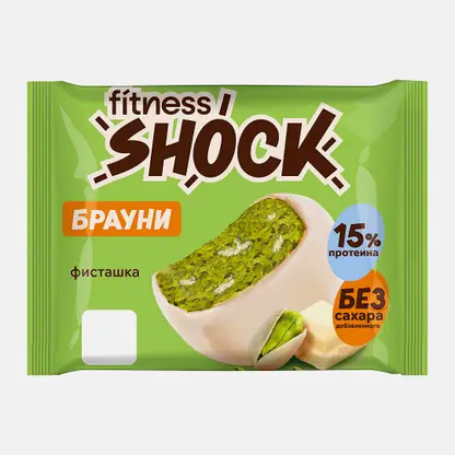 Пирожное протеиновое Брауни белый шоколад с фисташкой Fitnesshock 50г