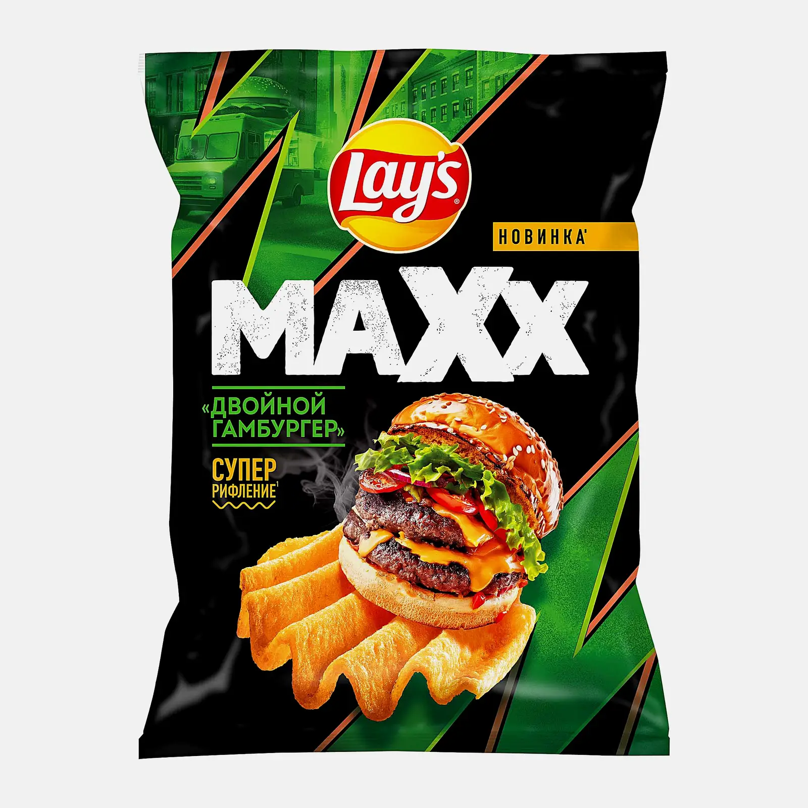Изображение товара Чипсы Lays Максс двойной гамбургер 100г картофельные вкусные и ароматные
