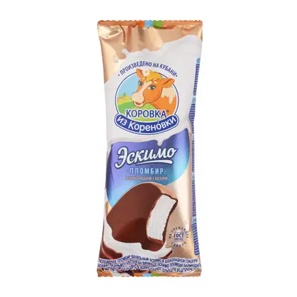 Изображение товара Мороженое Коровка из Кореновки Пломбир Эскимо в шоколадной глазури 15% 70г
